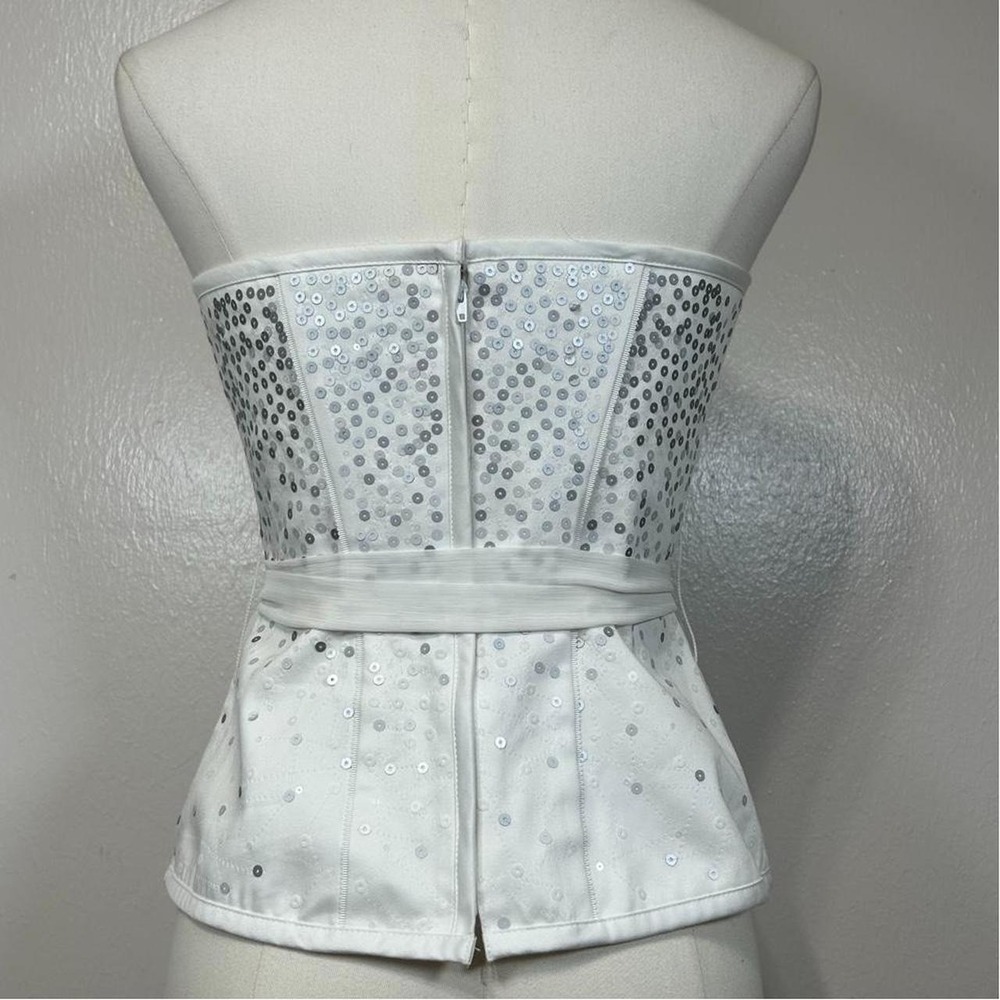 White House Black Market White Sequin Peplum Top Womens 0 Glam Party Evening - Picture 3 of 8